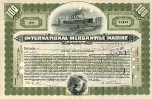 International Mercantile Marine signed by Francis I. DuPont - Co. that Made the Titanic - Stock Certificate